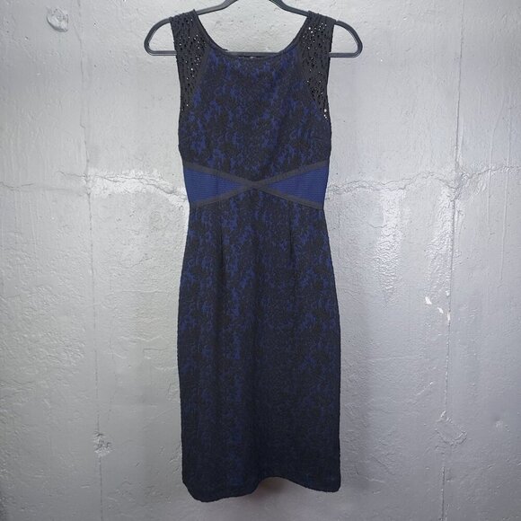 Moulinette Soeurs Larkin Dress 4 Sleeveless Black Lace Navy Sequin Anthropologie - Picture 2 of 15